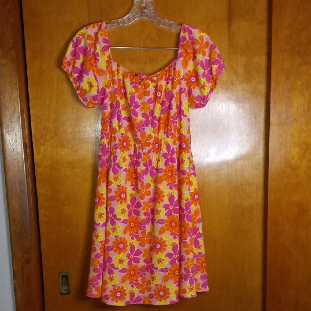 Floral Pink and Orange Summer Sun Dress Size 12-13 Yrs.